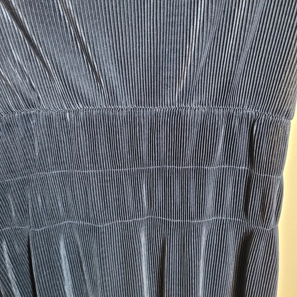 Zara Navy Blue Long Sleeve Gathered Waist Pleated Scoop Neck Midi Dress Size L - Picture 5 of 7
